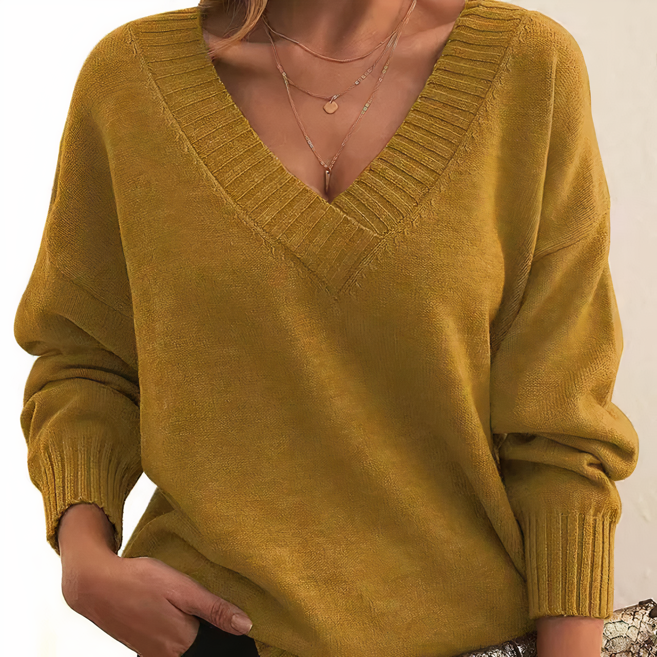 Luxe damestrui met V-hals – zachte en warme premium sweater