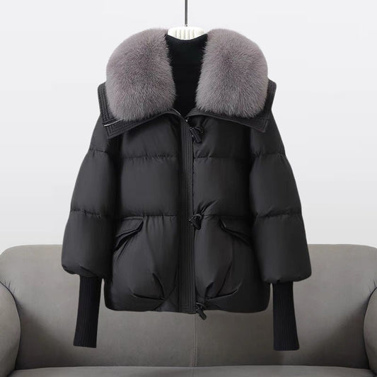 Luxe puffer winterjas met faux fur kraag dames