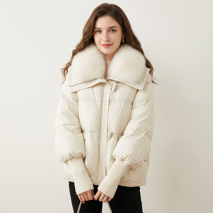 Luxe puffer winterjas met faux fur kraag dames