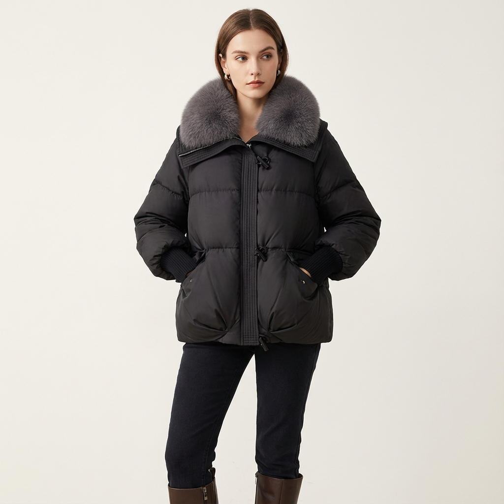 Luxe puffer winterjas met faux fur kraag dames
