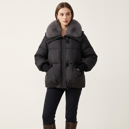 Luxe puffer winterjas met faux fur kraag dames