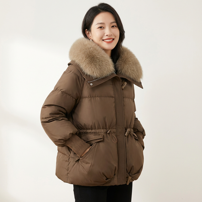 Luxe puffer winterjas met faux fur kraag dames