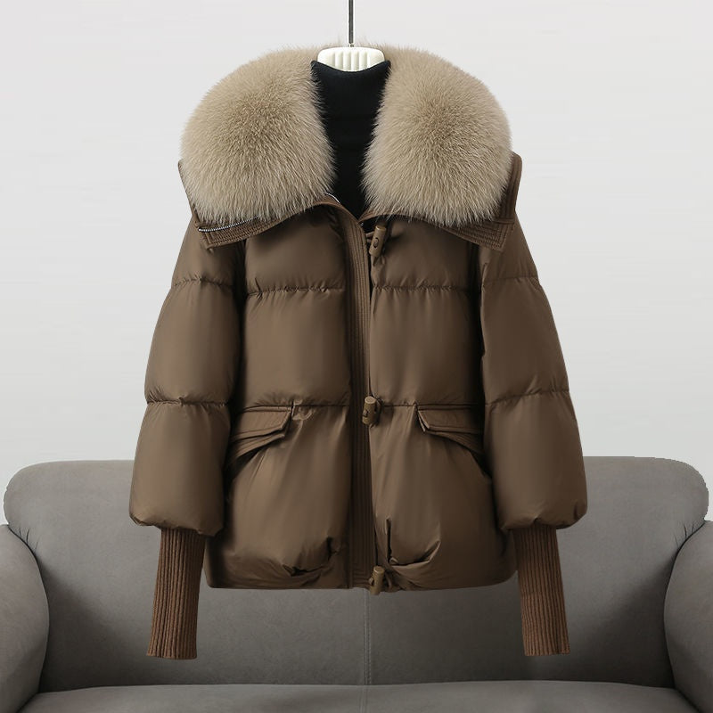 Luxe puffer winterjas met faux fur kraag dames