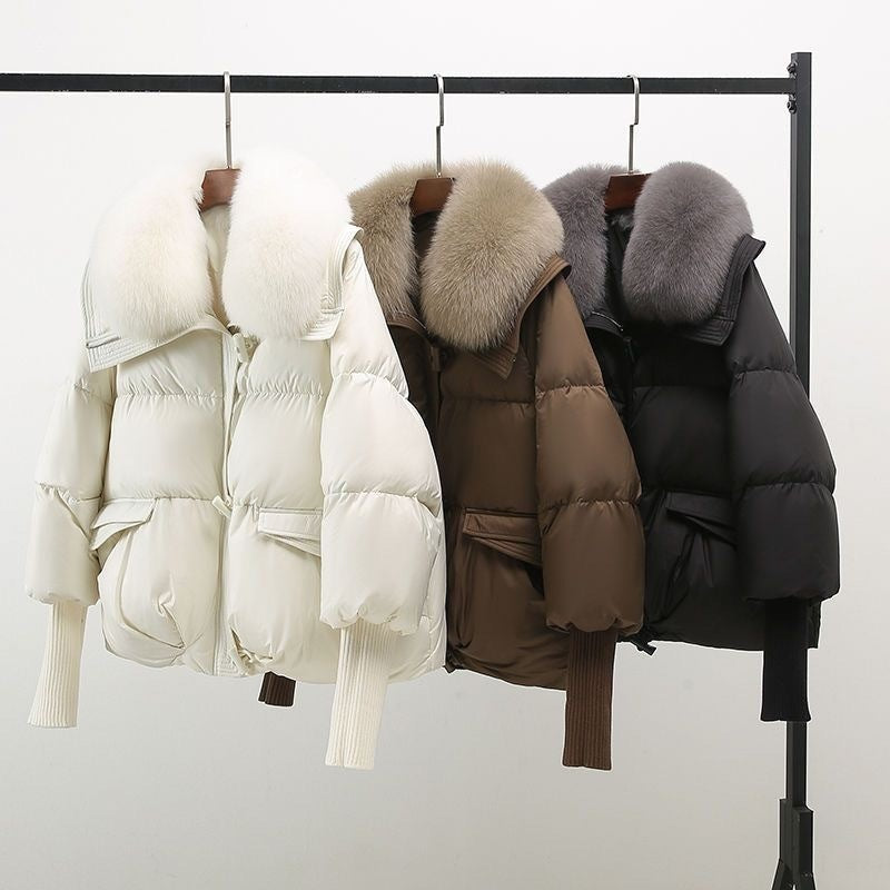 Luxe puffer winterjas met faux fur kraag dames