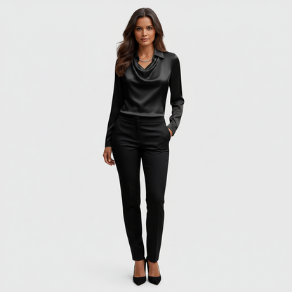 Luxe satin blouse met klassieke kraag voor dames