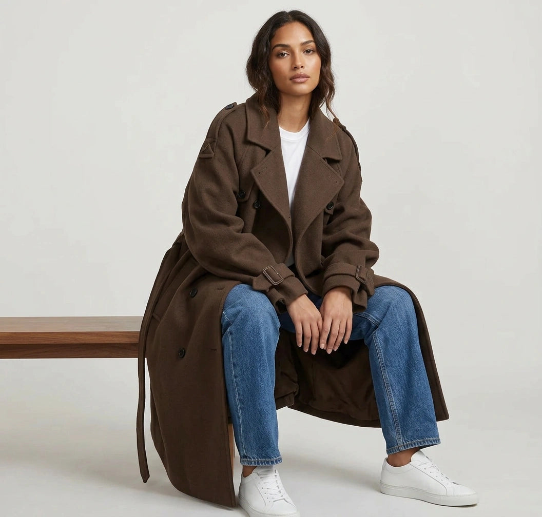 Luxe wollen trenchcoat met ceintuur voor dames