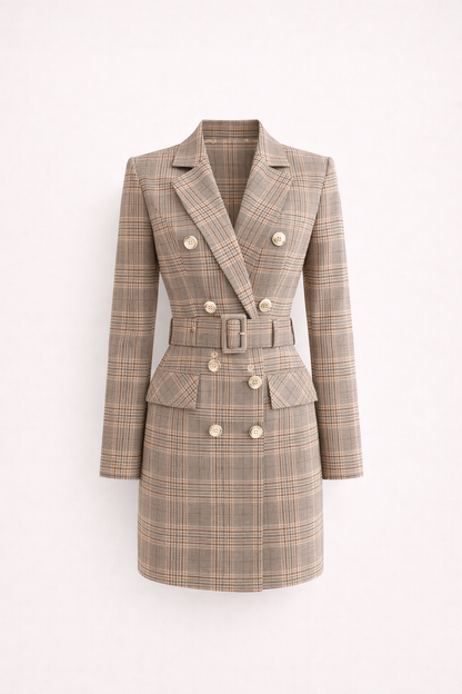 Moreau Check Belted Blazer Dress