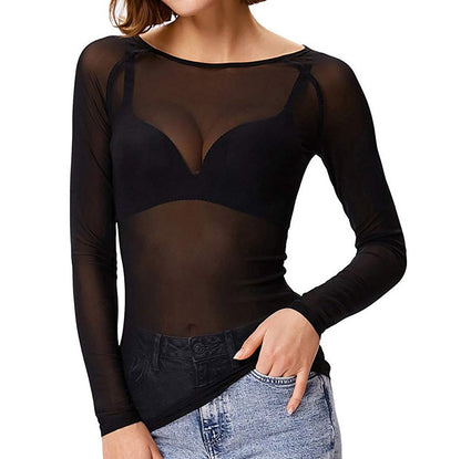 Mesh top met transparante stof en aansluitende pasvorm
