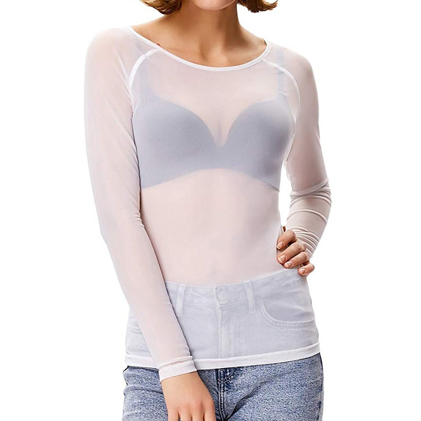 Mesh top met transparante stof en aansluitende pasvorm