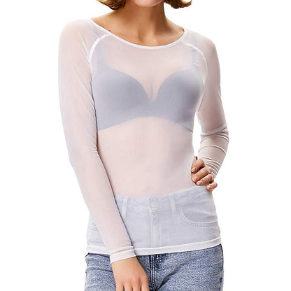 Mesh top met transparante stof en aansluitende pasvorm