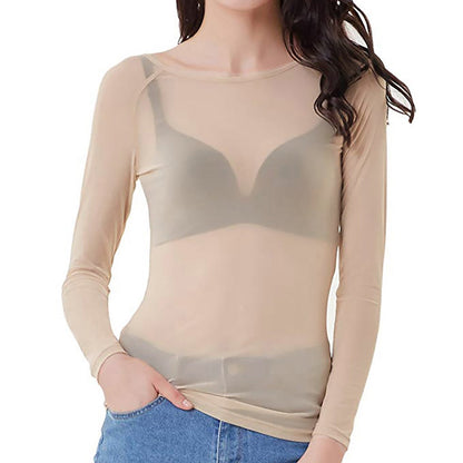 Mesh top met transparante stof en aansluitende pasvorm