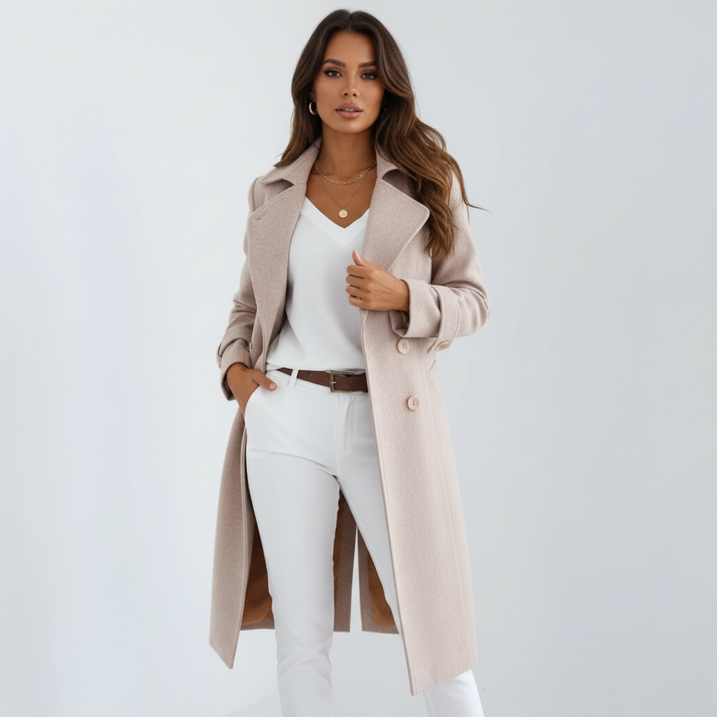 Middellange damesmantel met knoopsluiting
