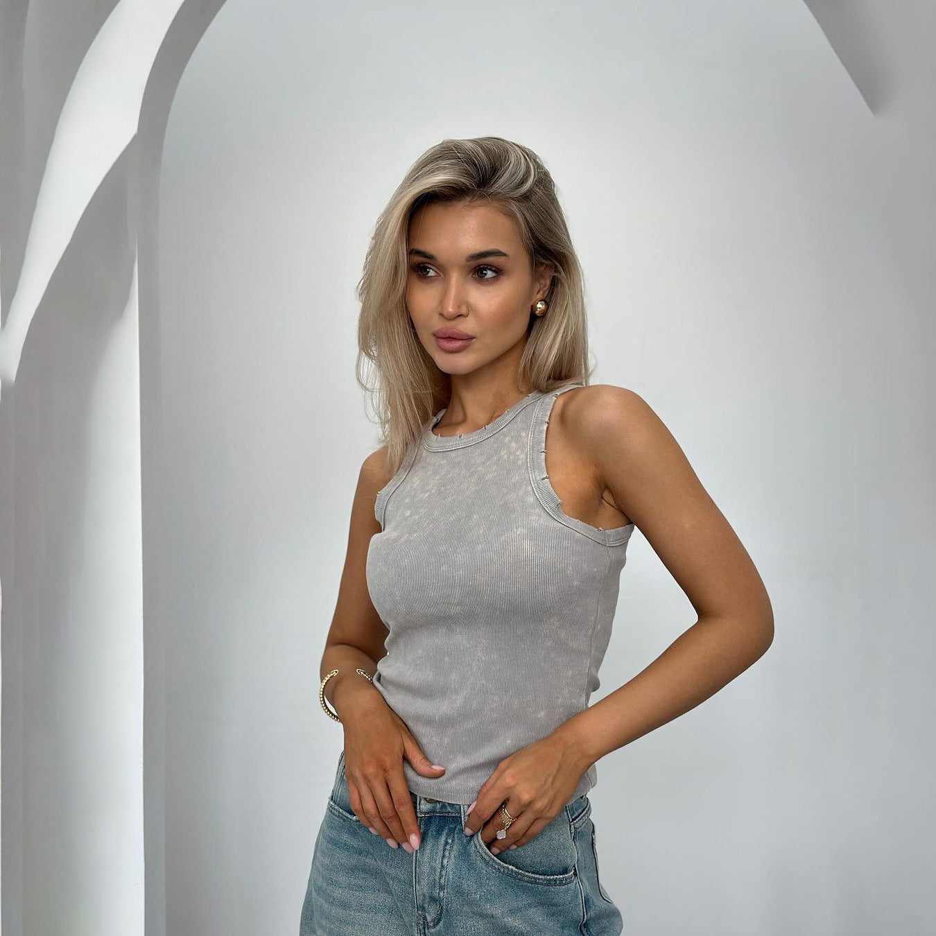Minimalistisch Effen Kleur Klein Top Vest voor Dames