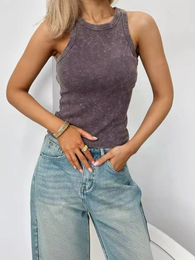 Minimalistisch Effen Kleur Klein Top Vest voor Dames