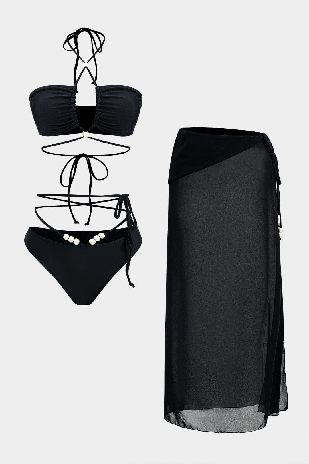 Mira Bikini Set | Drie-delig met Wikkelband en Pareldetails