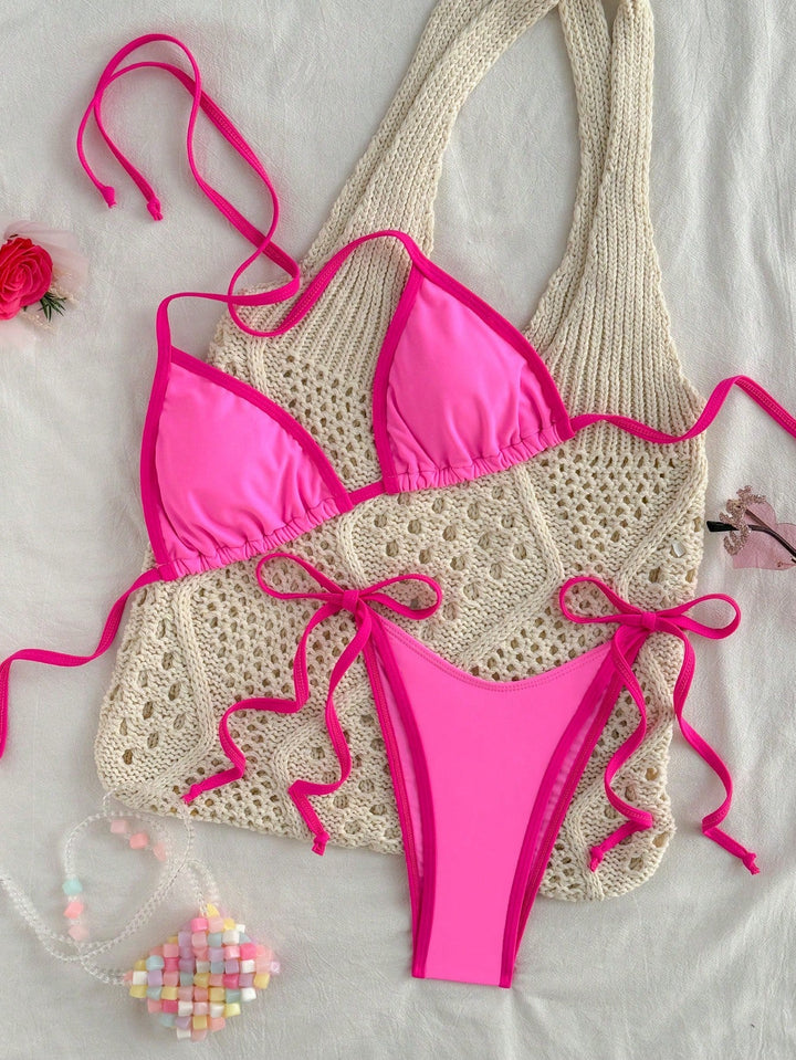 Mira Triangle Bikini | Marineblauw met Beige Contrastzoom