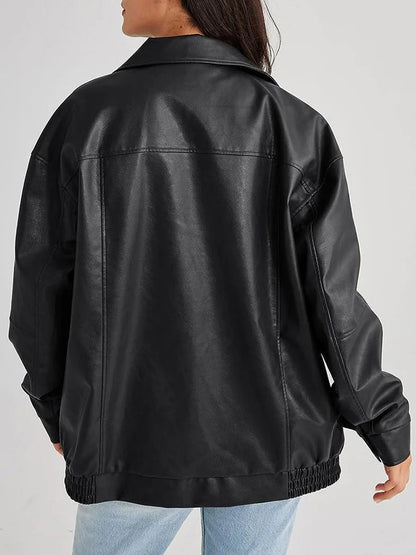 Modern oversized damesjack met rits en brede kraag