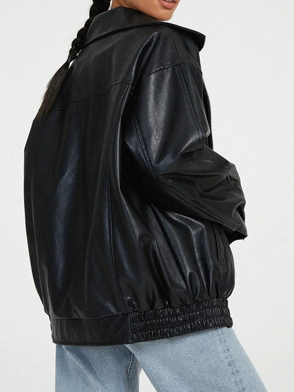 Modern oversized damesjack met rits en brede kraag