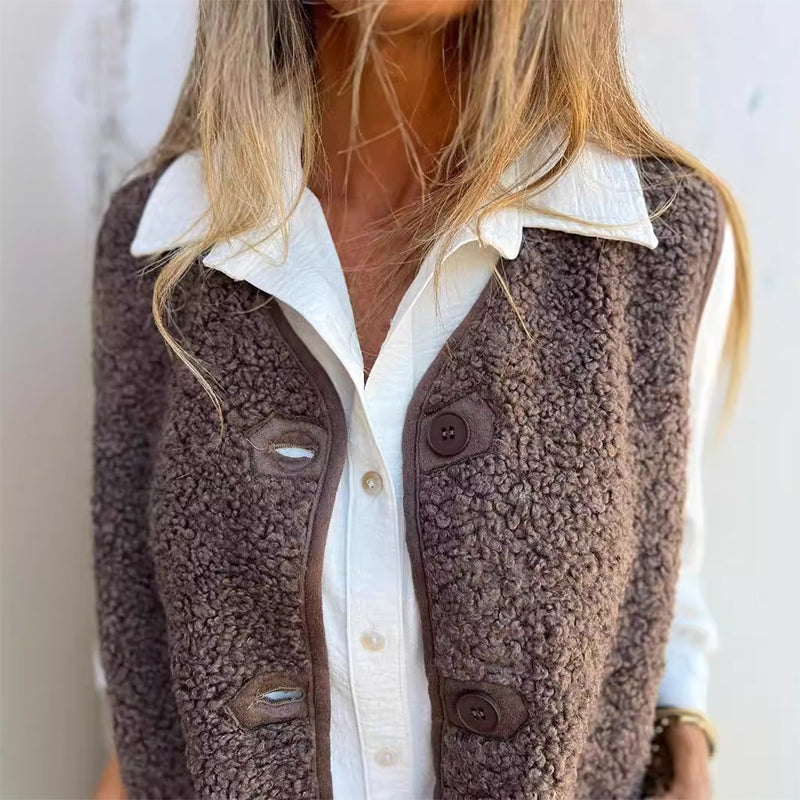 Mouwloos dames vest met knoopsluiting en zakken