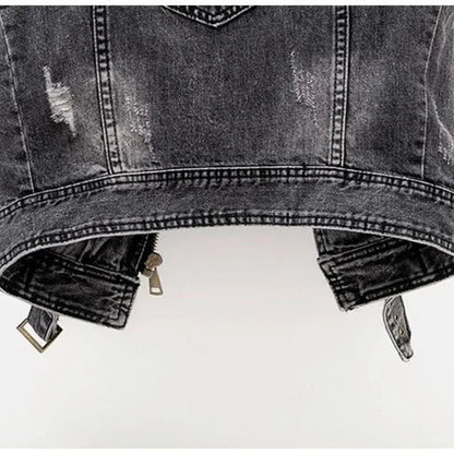 Mouwloos denim vest met biker uitstraling – Mila