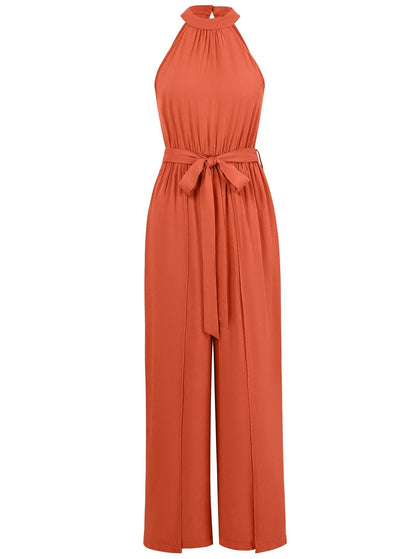 Mouwloze Halter Jumpsuit met Strik Taille
