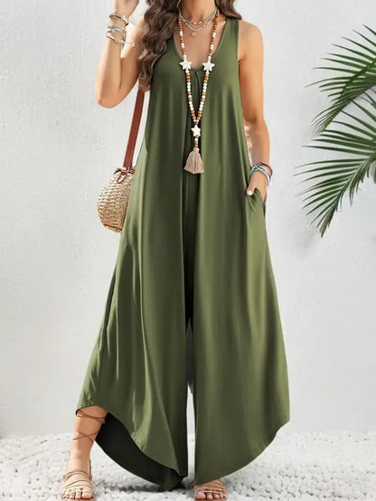 Mouwloze dames jumpsuit met wijde pijpen – Eden