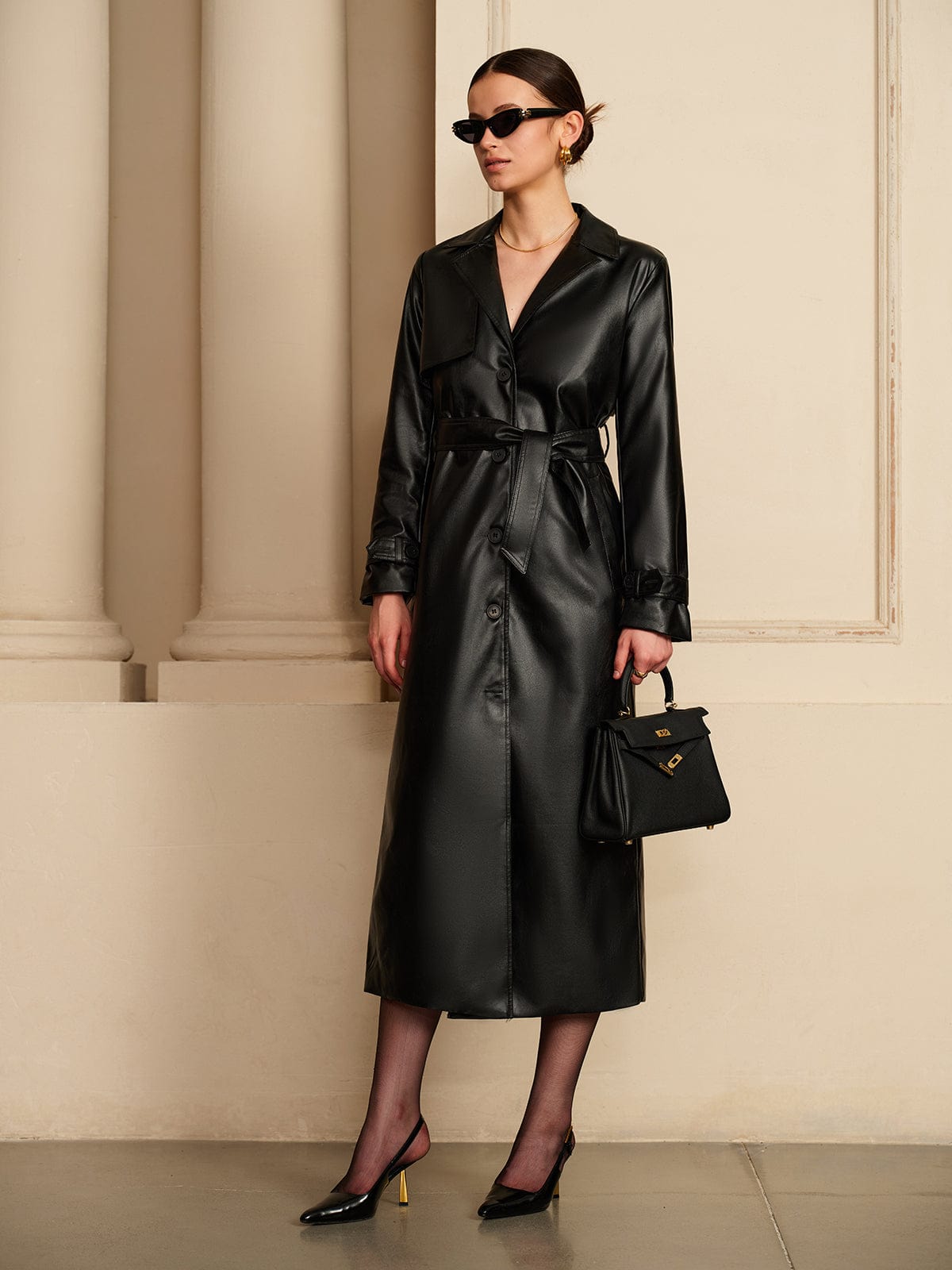 Noura Luxe Leatherlook Midi Shirt Dress