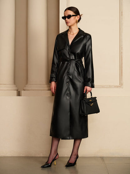 Noura Luxe Leatherlook Midi Shirt Dress