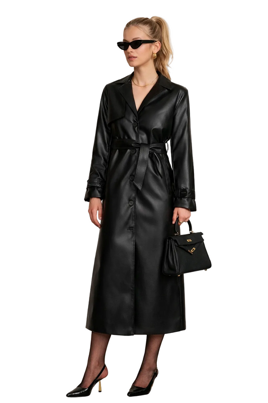 Noura Luxe Leatherlook Midi Shirt Dress