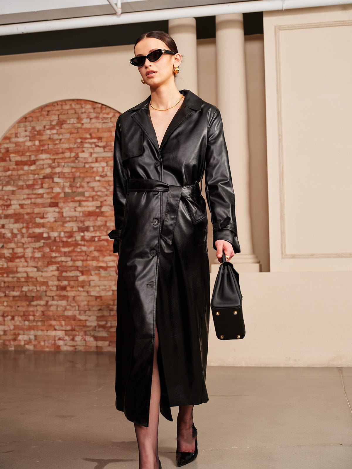 Noura Luxe Leatherlook Midi Shirt Dress