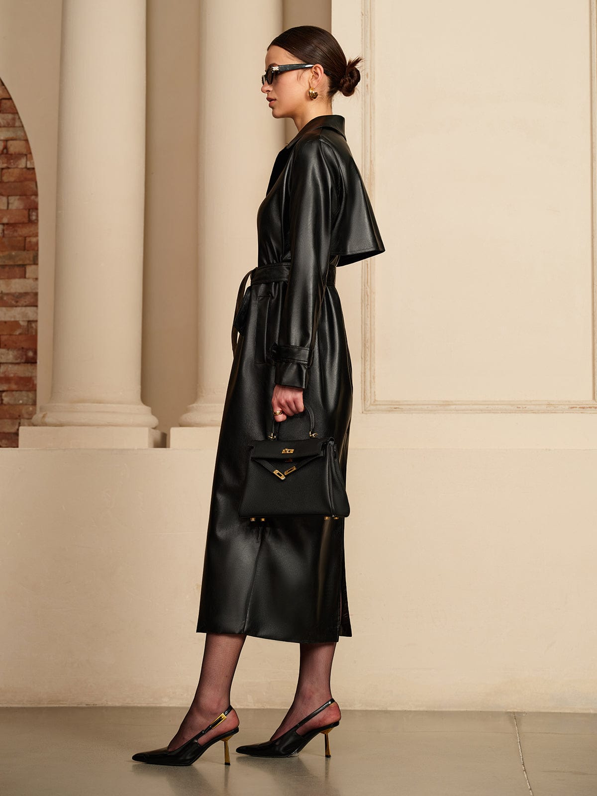 Noura Luxe Leatherlook Midi Shirt Dress