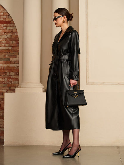 Noura Luxe Leatherlook Midi Shirt Dress