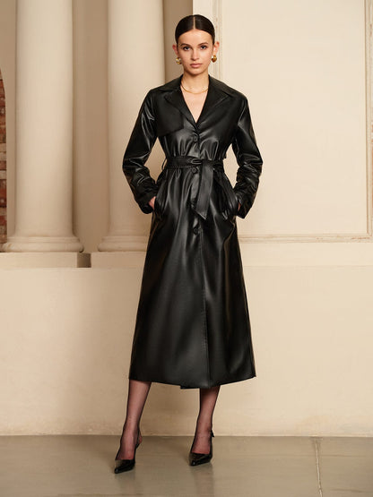 Noura Luxe Leatherlook Midi Shirt Dress