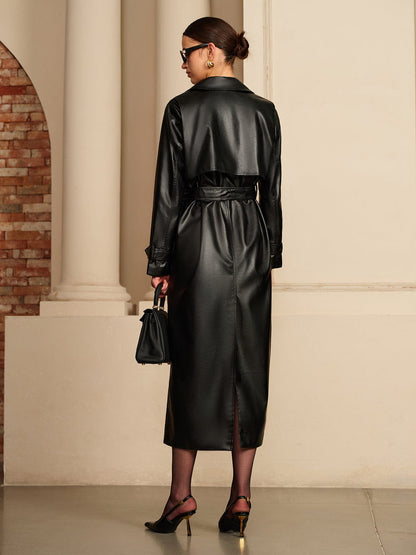 Noura Luxe Leatherlook Midi Shirt Dress