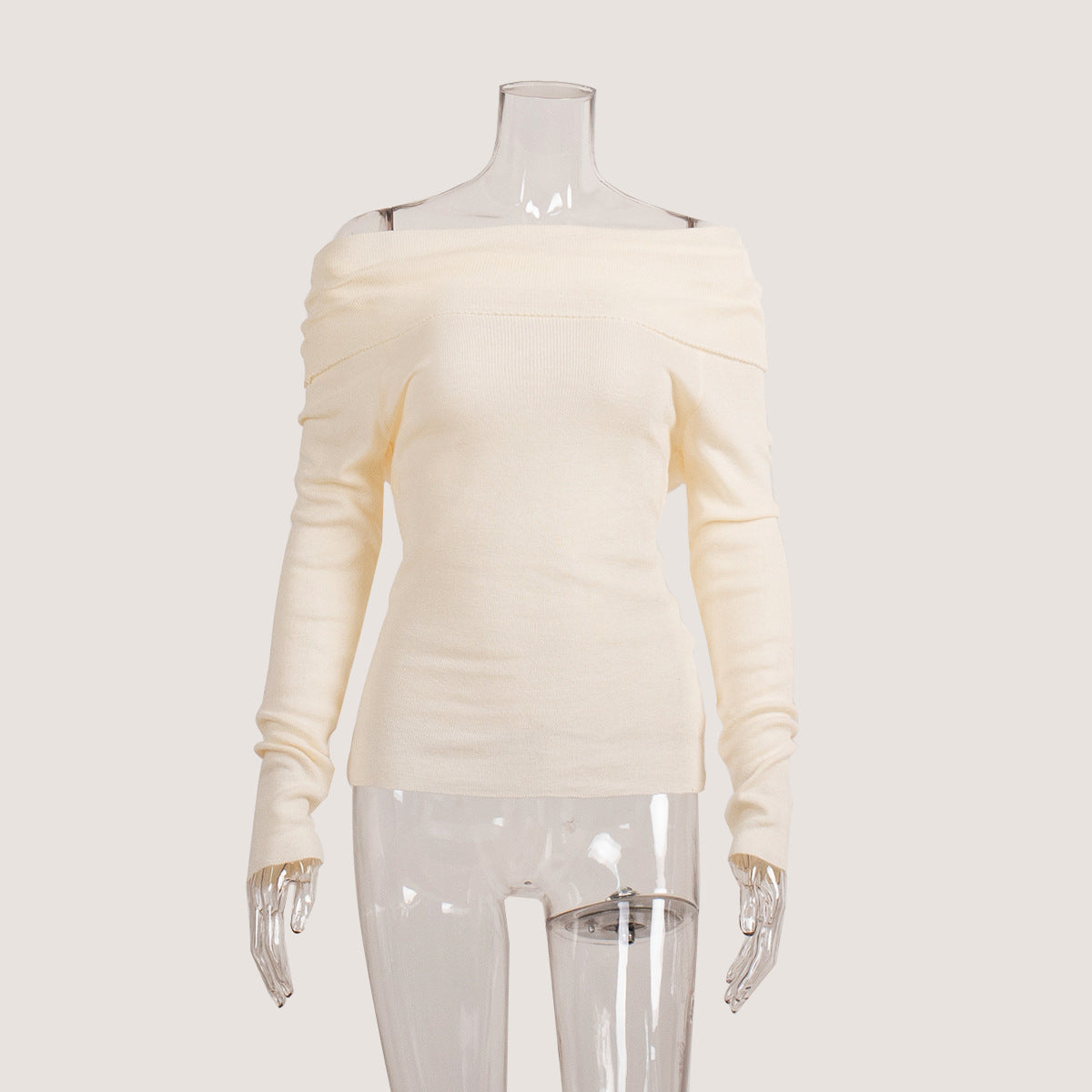 Off-shoulder Slanke Trui met Lange Mouwen en Effen Kleur