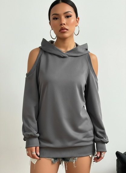 Off-shoulder dames hoodie met open schouders – Essentia