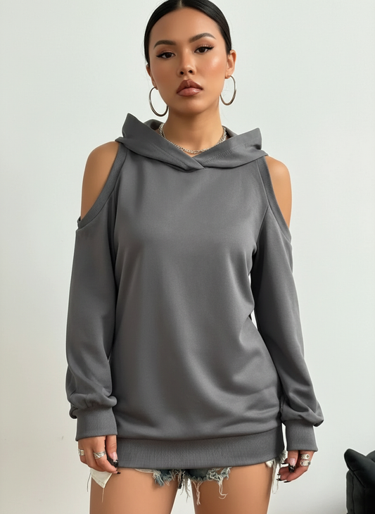 Off-shoulder dames hoodie met open schouders – Essentia