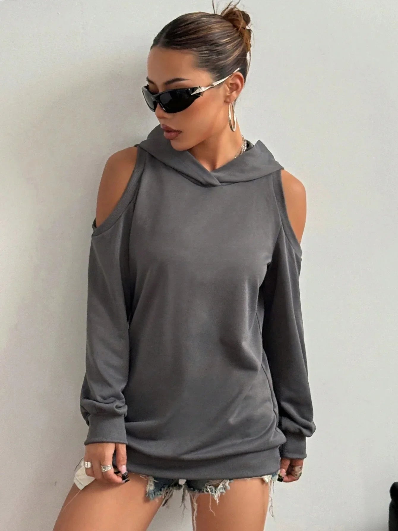Off-shoulder dames hoodie met open schouders – Essentia
