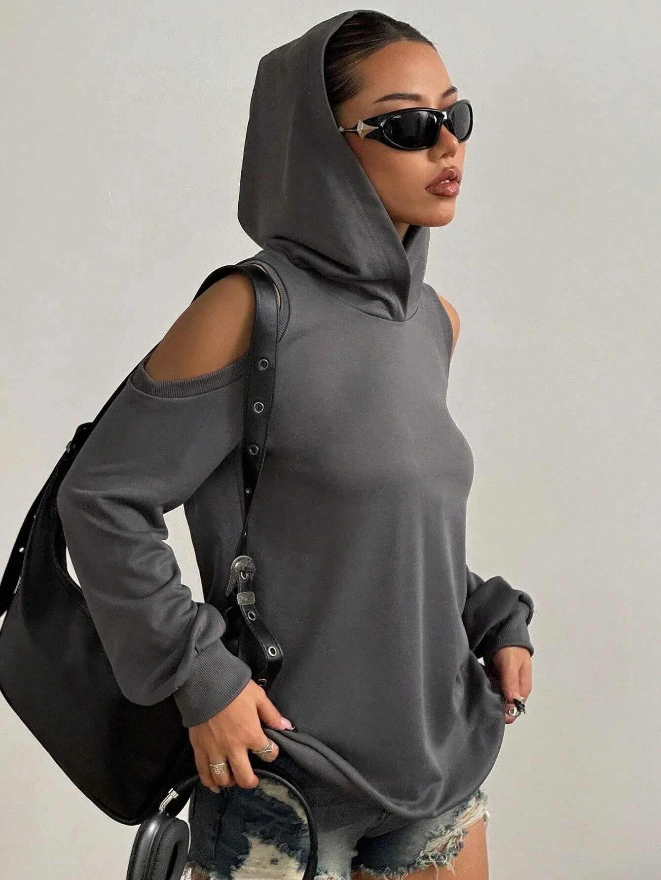 Off-shoulder dames hoodie met open schouders – Essentia