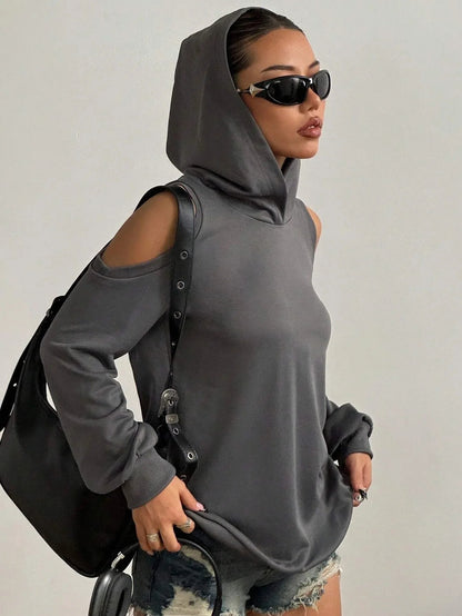 Off-shoulder dames hoodie met open schouders – Essentia