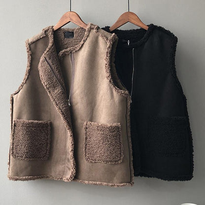 Omkeerbaar Dames Vest van Lam met Polo Kraag en Rits