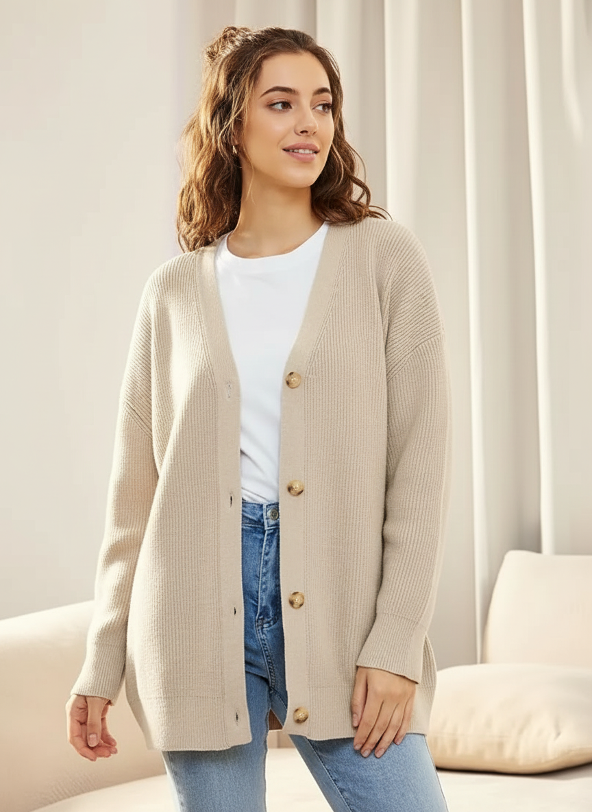 Oversized damesvest met V-hals – Isabelle