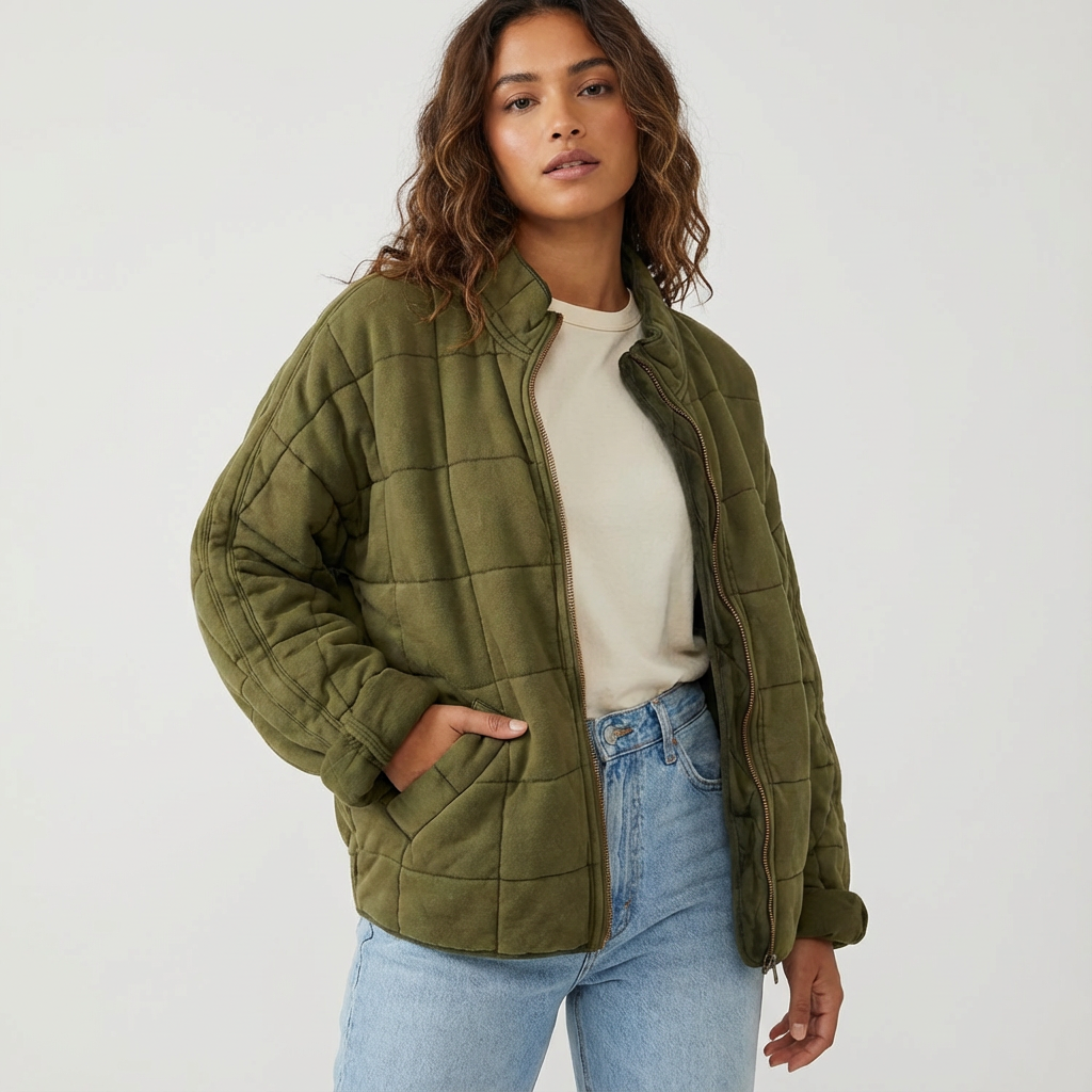 Oversized doorgestikte overgangsjas voor dames