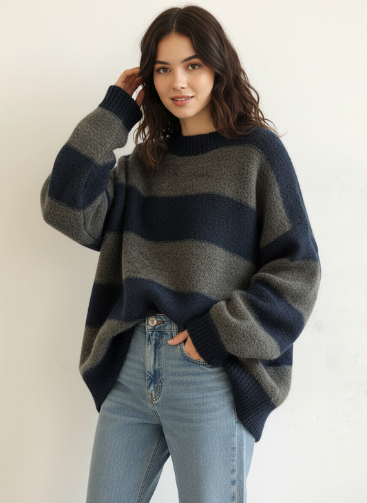 Oversized gestreepte damestrui met loose fit