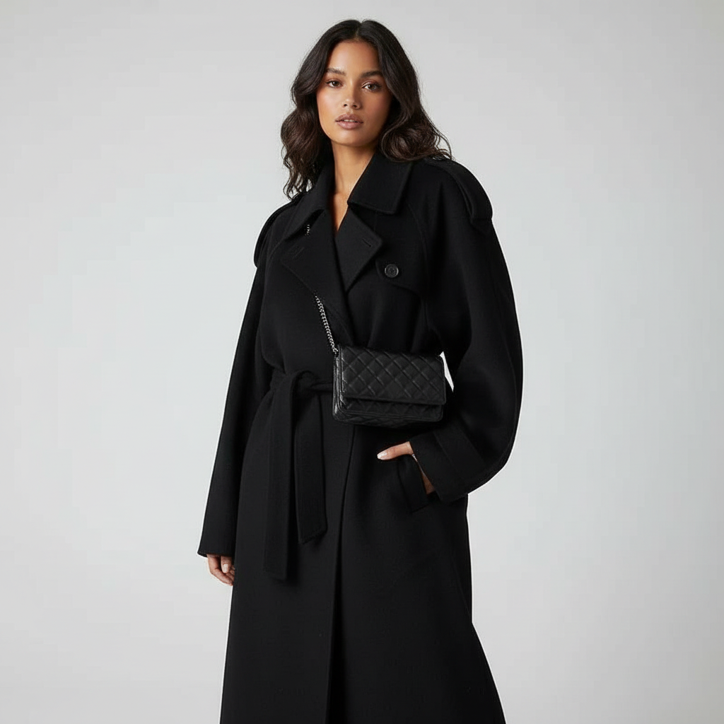 Oversized lange dames wintermantel met ceintuur