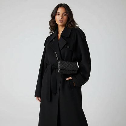 Oversized lange dames wintermantel met ceintuur