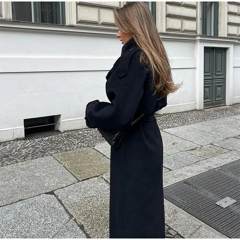 Oversized lange dames wintermantel met ceintuur
