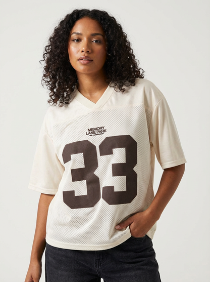 Oversized y2k jersey t-shirt met nummerprint