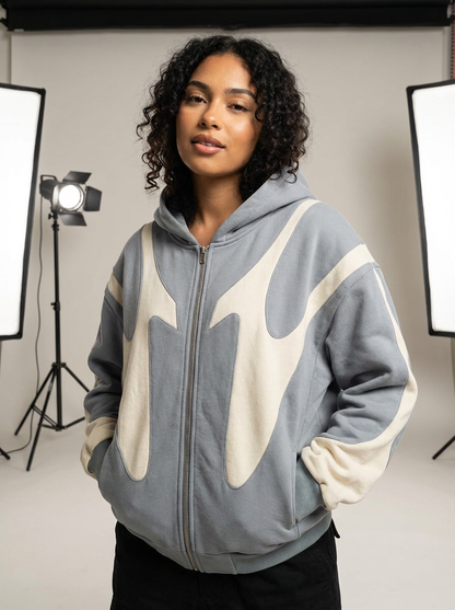 Oversized zip hoodie met contrastdesign