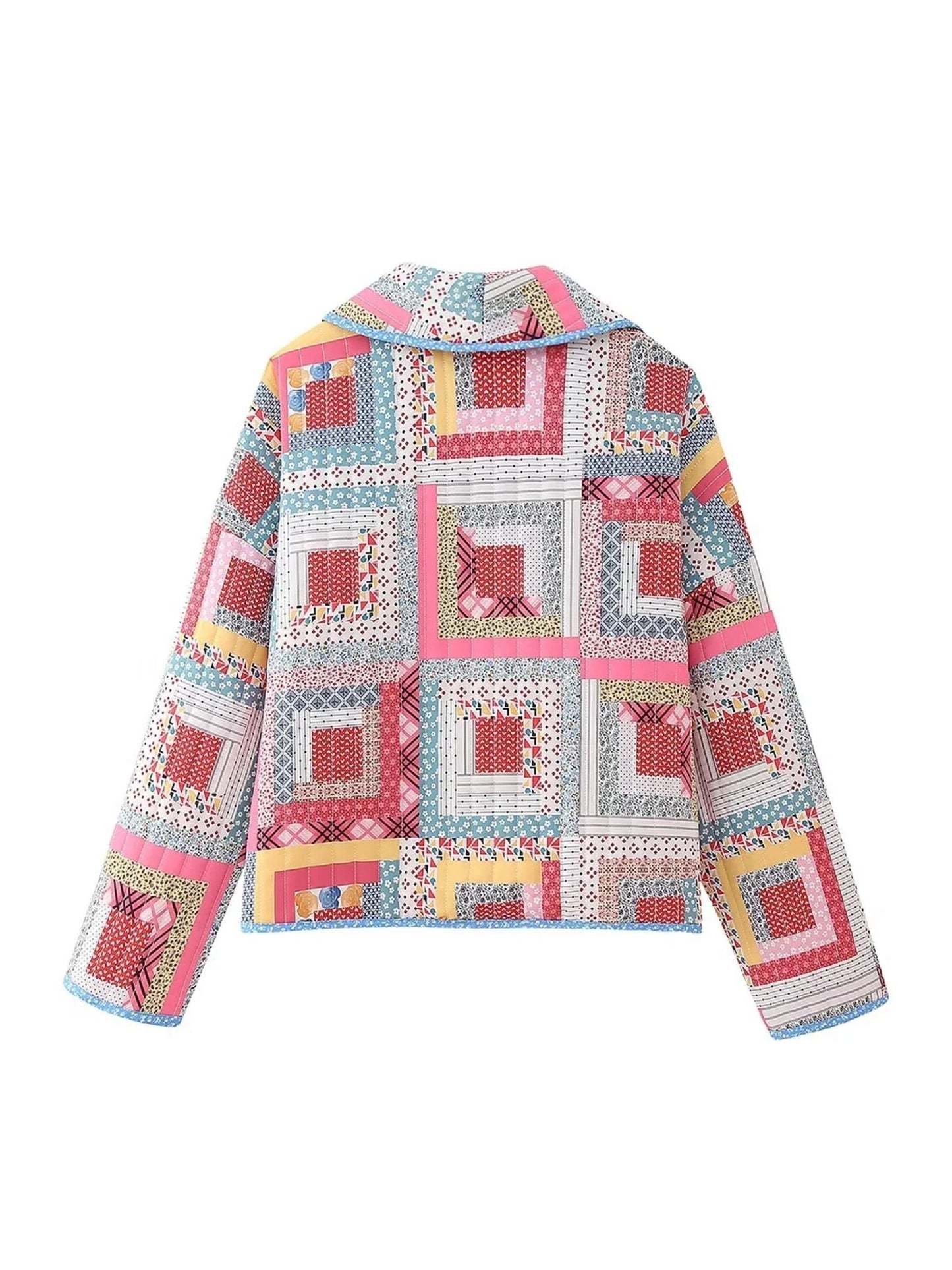 Patchwork Gequiltede Jas met Open Voorkant en Vrolijke Kleuren